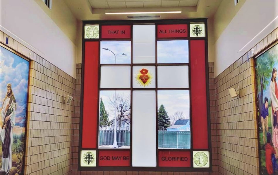 A cross curtain window is the focal point of the new commons area.